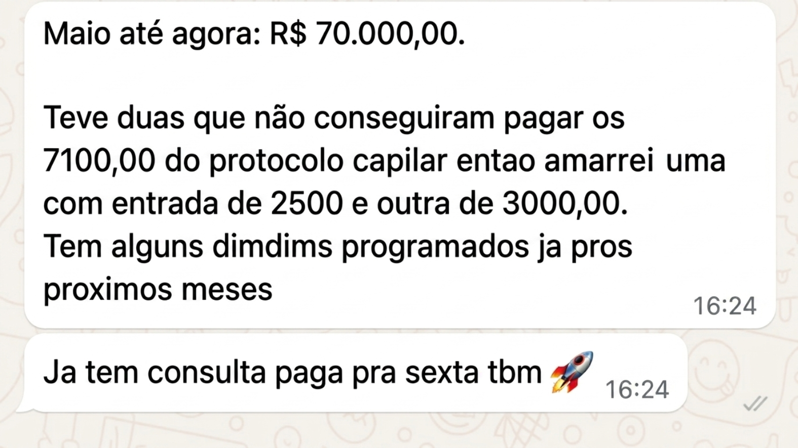R$ 70 mil em maio até agora
